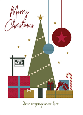Real Estate Green Tree Christmas Card (Glossy White) 